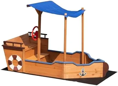 Wooden Kids Pirate Sandbox, Sand Boxes with Rudder,Storage Bench and Seat,Non-Woven Fabric Cloth,for Backyard Garden, Beach Patio Outdoor