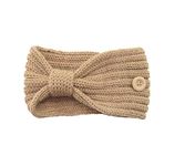 El Regalo Knitted Winter Twist Woolen Warm Headband with Buttons for Face Mask Cover | Cold Weather Hair Accessories Head Wrap | Winter Designer Headbands for Women & Men (Beige)