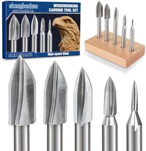 1/4” Shank Wood Carving Drill Bits Set with Wooden Base 5Pcs Woodworking Engraving Drill Bits Rotary Tool Accessories for DIY Crafts Carving Engraving Grinding Drilling Micro Sculpture