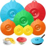 7 Pack Silicone Lids, Microwave Splatter Cover, 5 Sizes Reusable Heat Resistant Food Suction Lids fits Cups, Bowls, Plates, Pots, Pans, Skillets, Stove Top, Oven, Fridge BPA Free, Mothers Day Gifts