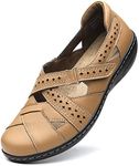 Irrefour Women's Classic Genuine Leather Casual Loafer Cute Slip-On Fashion Closed Toe Flat Sandal Comfy Work Sandal Everyday Walking Shoe, Brown, 7.5