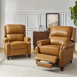 HULALA HOME Genuine Leather Recliner Chair Set of 2, Camel