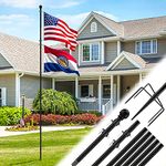 Acostop 10 FT Heavy Duty Flag Poles in Ground with 5 Pronges Base- Extra Thick Flag Pole Kit for Yard, Fit for 2 Flags- Windproof Ground Flag Poles for Outside House Residential or Commercial, Black