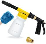 Car Wash Soap Sprayer, Ohuhu Car Wash Foam Gun with 3/8" Brass Connector & Car Washing Mitts, Dual Filtration, 6 Levels of Foam Concentration, Quick Connect to Most Garden Hose (Yellow)