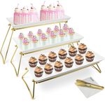 ECOIOU Extra Large 3 Tier Serving Tray, 24 x22 x 9.8 Inch Melamine Tiered Tray Stand and Platters for Party Buffet Entertaining, White and Gold