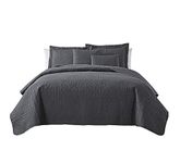 Clara Clark Bedspread Quilt Set - All Season Quilted Comforter Bedding Set - Pinsonic Weave Lightweight Coverlet, Queen Size, Grid - Gray