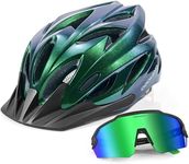 Odoland Flash Bike Helmet with Cycling Sunglasses - Adult Cycling Helmets for Road Bike Mountain Bike - Adjustable Lightweight Cycling Helmet for Men and Women Green