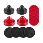 INSCOOL Air Hockey Pushers and Air Hockey Pucks Air Hockey Paddles, Goal Handles Paddles Replacement Accessories for Game Tables(4 Red and Black Pushers, 8 Red and Black Pucks)