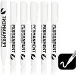 Fokelyi 6 Pcs White Permanent Marker Pen, 1mm White Permanent Marker Pen, Waterproof Water Based Ink White Fabric Pen, Quick Drying Markers Work on Wood, Metal, Glass, Ceramic, Plastic