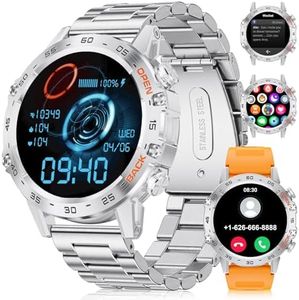 FOXBOX Montre Connectée Homme avec Appel Bluetooth,1.39" HD Militär Smartwatch, 400mAh Etanche IP68 100+ Modes Sportifs Fréquence Cardiaque Sommeil Fitness Tracker pour iOS Android,Argent