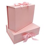 WAIZHIUA 2Pcs Luxury Magnetic Gift Box with Ribbon, Extra Large Pink Gift Box Present Box for Christmas, Thanksgiving Day, New Year, Birthday, Anniversary, Wedding(31x22x10cm)