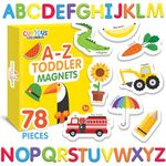 Magnetic Objects and Letters by Curious Columbus. Set of 52 Foam Picture Magnets, Plus 26 Uppercase Alphabet Magnets from A-Z. Best Educational Toy for Preschool Learning