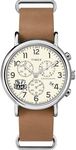 Timex Men's Collegiate Weekender Chrono 40mm Watch – Alabama Crimson Tide with Tan Genuine Leather Slip-Thru Strap