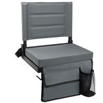 Stadium Seats for Bleachers with Back Support, Portable Bleacher Seats with Thick Padded Cushion and Shoulder Strap, Wide Stadium Seat Chair Includes Hooks, Cup Holder and Side Pocket, Grey