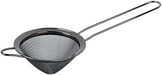 Fine Mesh Small Strainer, 3.3 Inches Stainless Steel Strainer with Long Handle, Metal Bar Conical Sieve for Tea Cocktail Coffee Food Fruit, Black