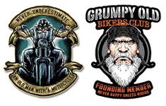 Motorcycle Decal Gift Pack - Includes 2 Unique 7 inch Decals - Grumpy Old Bikers Club Never Happy Unless Riding & Never Underestimate and Old Man with a Motorcycle - Ideal for Motorcycles, Cars, Trucks, Boats & Laptops