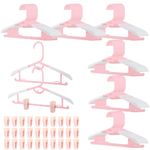 60 Pack Kids Hangers Clothes Hangers Plastic Pink Hangers Space Saving Hook Stackable Hangers Child Hangers Non Slip Extendable Hangers with Clips Adjustable Hangers Suitable for Children to Adults