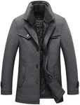 chouyatou Men's Gentle Layered Collar Single Breasted Quilted Lined Wool Blend Pea Coats (X-Large, Grey)