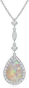Angara Prong-Set Opal Teardrop Halo Pendant with Diamond Accents