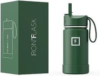 IRON °FLASK Kids Water Bottle - Straw Lid, 20 Name Stickers, Vacuum Insulated Stainless Steel, Double Walled Tumbler Travel Cup, Thermos Mug - Dark Pine, 14 Oz