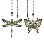 Dotlite Bronze Ceiling Fan Pull Chain Set,Decorative Fan Pull Chain Pendant Extension,12 Inches Lighting & Fan Beaded Ball Fan Pull Chain Extender with Connector,Dragonfly and Butterfly, 2Pack