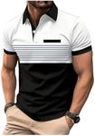 SOLY HUX Men's Golf Shirts Short Sleeve Striped Collared T Shirt Casual Work Shirts Black Striped M