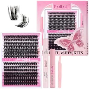 FADLASH Lash Extension DIY Kit Lash Clusters D Curl Cluster Lashes with Lash Bond and Seal Cluster Lashes Glue Remover Lash Tweezers for DIY Eyelash Extension at Home（Kit 60D+80D-0.07D-12-18MIX）