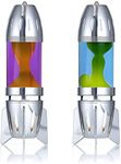 MATHMOS Fireflow Candle Lava Lamp Pair in Chrome - Set of 2 (Violet/Orange & Blue/Yellow)