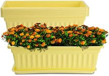 HOXHA 6 Pack Window Box Planter, 17 inches Plastic Vegetable Flower Planter Boxes with Tray, Rectangular Indoor and Outdoor Flower Pots for Windowsill, Patio, Porch, Garden Balcony