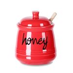 ONTUBE Honey Jar with Dipper and Lid, Ceramic Honey Pot 12oz (Red)