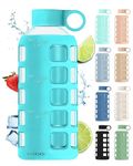 purifyou Premium Glass Water Bottle with Non-Slip Silicone Sleeve & Stainless Steel Lid Insert, 12/22 / 32 oz (Aqua Blue, 22 oz)