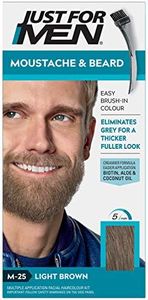 Just For Men Moustache & Beard Light Brown Dye, Eliminates Grey For a Thicker & Fuller Look With An Applicator Brush Included – M25