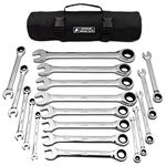 Jaeger 18pc MM/Metric TIGHTSPOT 90-Tooth Ratcheting Wrenches MASTER SET - With BEAR KEEPER Rollup Case