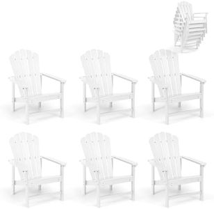 Mguio Stackable Adirondack Chairs Set of 6, Space Saving HDPE All-Weather Fire Pit Chair with Cover for Outdoor Lawn Porch Deck