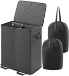 Lifewit 136L Double Laundry Hamper with Lid and Removable Laundry Bags, Large Collapsible 2 Dividers Dirty Clothes Basket with Handles, Black