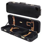 MI&VI Deluxe Hardwood Violin Travel Case 4/4 (Full Size) With Leather Handles | Adjustable Shoulder Straps | Thermal Insulation | Oblong Shape | Photo Pocket | Hygrometer- By MIVI Music (Black/Black)