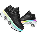 yousulun Automatic Shoes Double-Row Deform Wheel Skate for Walking and Skating Invisible Deformation Roller Parkour Retractable Children's Shoes That Turn Into Rollerskates (36, LED Black)