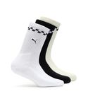 Puma | Chequered Heritage Long Crew Socks Pack of 3 | Warm White-Black-White | S