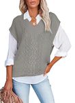 Aleumdr Women's Sleeveless Jumpers Ladies Sweater Vest for Women V Neck Cable Kint Jumpers for Women Vintage Tops Knitwear Tank Top A Gray XL