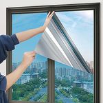 WISDOM One Way Mirror Window Film Daytime Privacy, Sun Blocking Heat Control Anti UV Reflective Film Static Cling Window Tint for Home Office Living Room (Silver Window Film, 20" x 78)