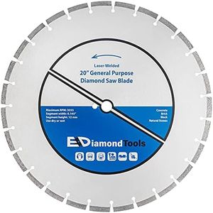 20" Laser Welded Diamond Saw Blade for Concrete, Brick, Block and Masonry, Heat Treated Blade Core, Dry or Wet, 1" Arbor