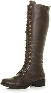 Ajvani Women's Flat Low Block Heel Lace Up Zip Calf Biker Military Boot Size 7 38 Brown