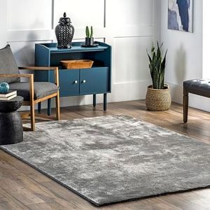 nuLOOM Loni Solid Machine Washable Shag Area Rug, 4' Square, Grey