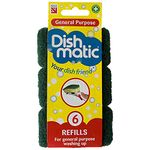 Dishmatic Green General-Purpose Washing-Up Sponge Refill Heads with Antibacterial Abrasive – Kitchen Washing-Up Handle Refills – Pack of 6