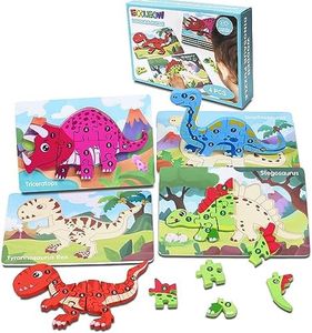 EOOLEOW Puzzles for Kids Ages 4-6, 4 Packs Wooden Puzzle for Toddlers 1-3, Dinosaur Toys for Toddlers 2-4, Toddler Puzzles for Boys and Girls 3-6 Years Old