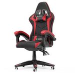 Bigzzia Gaming Chair Office Chair, Leather Ergonomic Video Game Chair with Lumbar Cushion&Headrest&Fixed Armrest, Racing Gaming Chair for Adult Teen(Red)