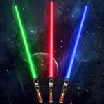 MIWIND Lightup Saber For Kids 3 Packs 3 Colors Led Expandable Dual Light Swords Set With Sound (Motion Sensitive), Lightup Sabers For Adults Gifts For Christmas, Galaxy War Fighters, Red