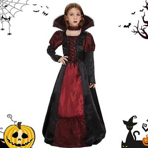 FORMIZON Costume Vampiro Bambina, Costume da Vampiro Gotico per Halloween, Costume di Vampiro Nero e Rosso Gonna, Vampiresa Costume Ragazza per 4-9 Anni per Carnevale Cosplay a Tema Vampira (L)