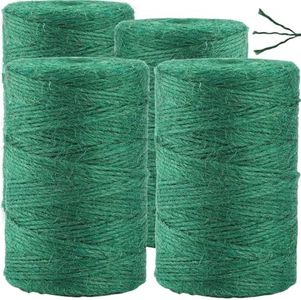 1312.336 Feet 2mm Green Jute Twine String - 3 Ply Natural Garden Twine for Plants, Crafts, Gift Wrapping, Packing - Heavy Duty Plant Ties for Tomatoes, Climbing Plants, DIY Projects (4 Pack)