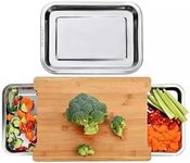 Cutting Board with Containers, Bamboo Chopping Board with 2 Organizing Stainless Steel Trays, Meal Prep Cutting Board with Containers, Large Wooden Chopping Board with Storage by Nice & Necessities